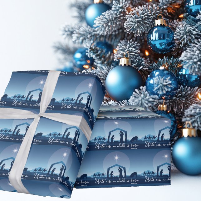 Papier Cadeau Religious Christmas Nativity Scene Blue (Créateur téléchargé)