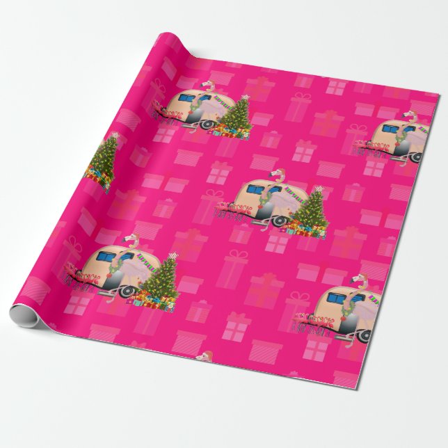 Papier Cadeau remorque flamingo de noël (Déroulé)