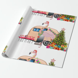 Papier Cadeau remorque flamingo père Noël