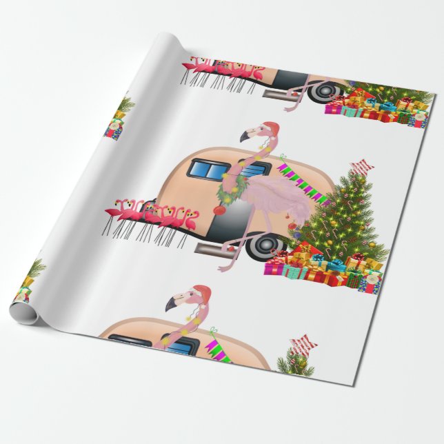 Papier Cadeau remorque flamingo père Noël (Déroulé)