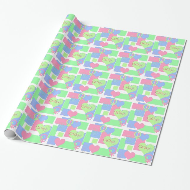 Papier Cadeau Remous, carrés et coeurs+Signe/homosexuel (Déroulé)