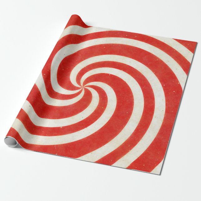 Papier Cadeau Remous vertigineux rouge et blanc de sucrerie (Déroulé)