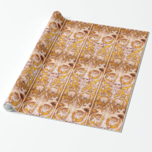 PAPIER CADEAU RENAISSANCE FACE GROTESQUE WITH GOLD WHITE FLORAL