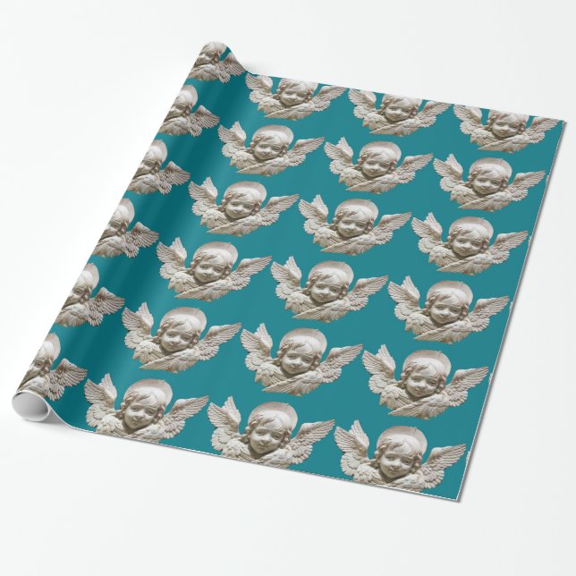Papier Cadeau RENAISSANCE FLORENTINE ANGEL Bleu (Déroulé)