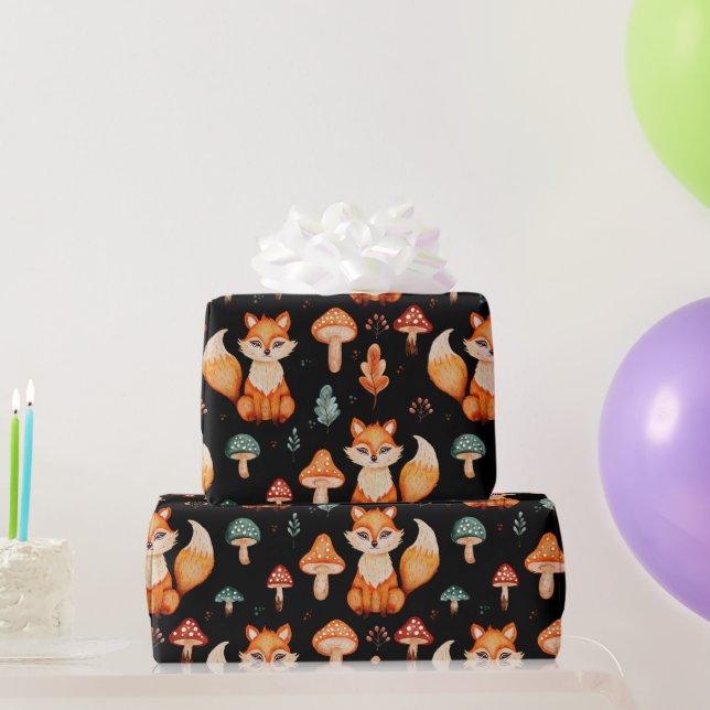 Papier Cadeau Renard, Champignons des Forêts Sauvages, Feuilles  (Cadeaux de fête)