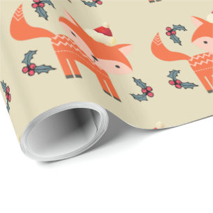 Papier Cadeau Renard Orange À Santa Hat Joli Noël Whimsical