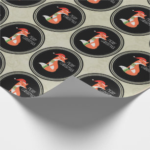 Papier Cadeau Renard orange en chapeau rouge Noël Joyeux Noël