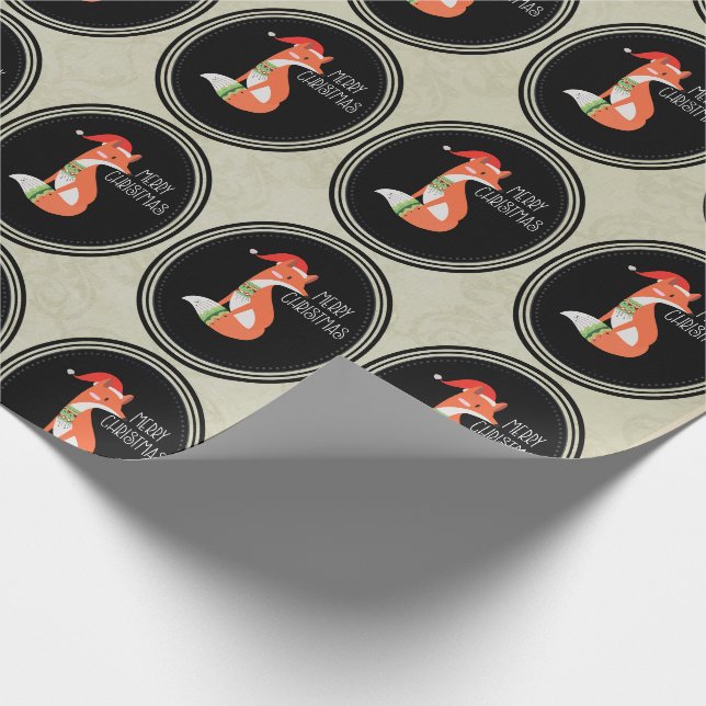 Papier Cadeau Renard orange en chapeau rouge Noël Joyeux Noël (Coin)