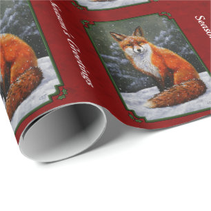 Papier Cadeau Renard rouge mignon en neige hivernale