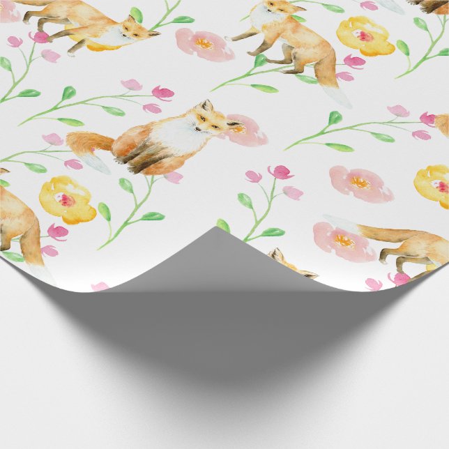 Papier Cadeau Renards et fleurs Aquarelle de la Monnaie Jaune Ro (Coin)