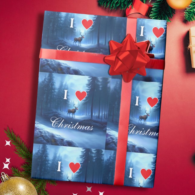 Papier Cadeau Renne Bleu Noël Personnalisé (Créateur téléchargé)