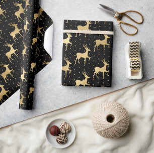 Papier Cadeau Renne de Noël à l'écriture élégante noire et or