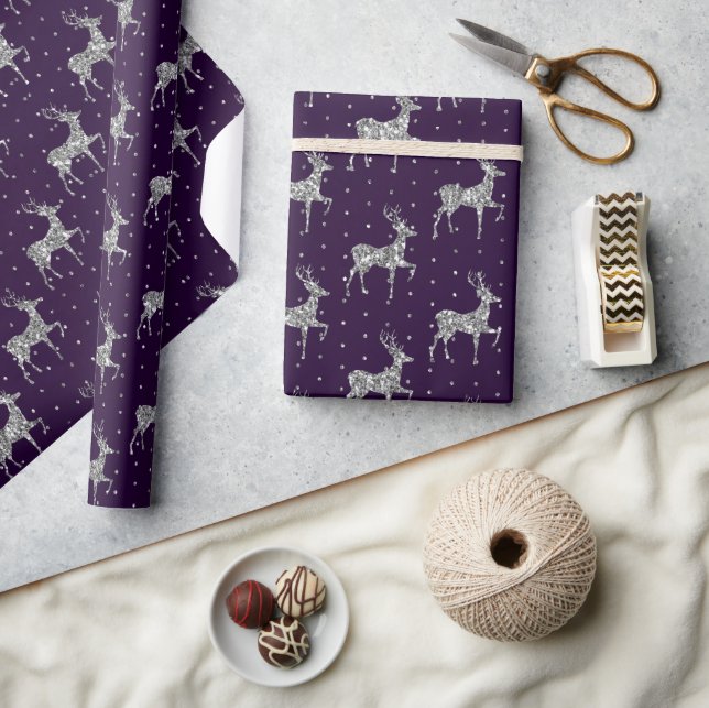 Papier Cadeau Renne de Noël Indigo et Argent Élégants (Artisanat)