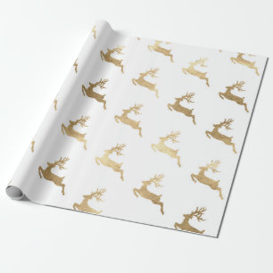 Papier Cadeau Renne d'or blanc de nouvelle année de Noël