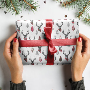 Papier Cadeau Renne rouge de plaid de Buffalo de Noël rustique