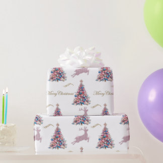 Papier Cadeau Renne scintillant pastel rose Noël