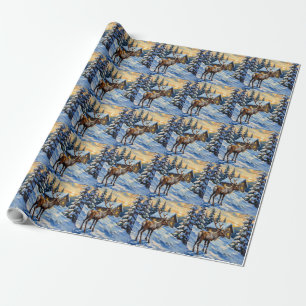 Papier Cadeau Renne vintage par peinture de Noël de cabane ennei