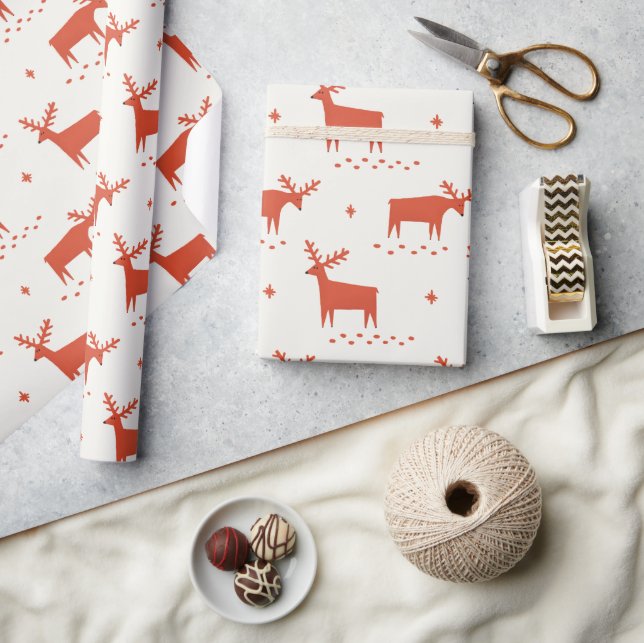 Papier Cadeau Rennes de Noël. Motif d'animaux des bois rouges (Artisanat)
