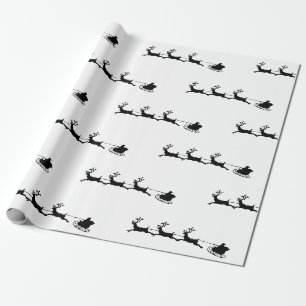 Papier Cadeau rennes de vacances père Noël noël noir blanc