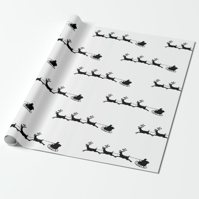 Papier Cadeau rennes de vacances père Noël noël noir blanc (Déroulé)
