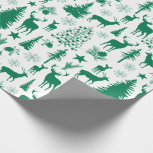 Papier Cadeau Rennes Forestières Blanches Et Vertes
