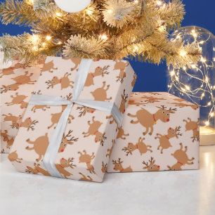 Papier Cadeau Rennes mignonnes aux foulards rouges de fête Noël