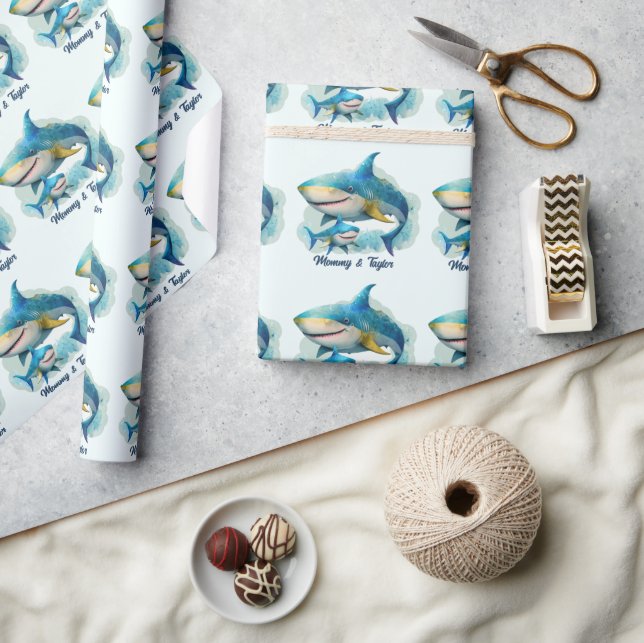 Papier Cadeau Requin et bébé, Nouveau bébé, Vacances (Artisanat)