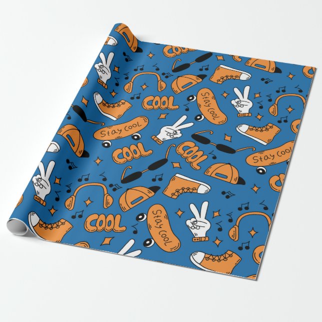 Papier Cadeau Restez Cool Nostalgie des années 90 (Déroulé)