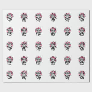 Papier Cadeau Restez Sassy Rose Vache Highland Gravure Vintage S