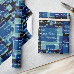 Papier Cadeau Retraite Ajouter votre texte Bleu Turquoise Mid Ce