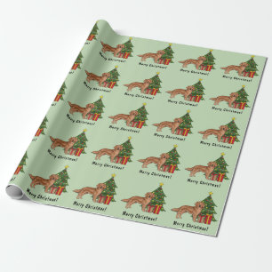 Papier Cadeau Rétreiver doré rouge Chien mignon et arbre de Noël