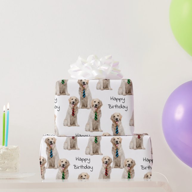 Papier Cadeau Retriers d'or avec cravates (Cadeaux de fête)