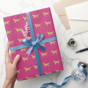 Papier Cadeau Retrieur rose or avec parties scintillant or