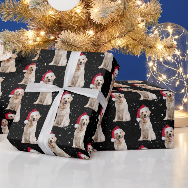 Papier Cadeau Retriever d'or de Noël dans les flocons de neige (Vacances)