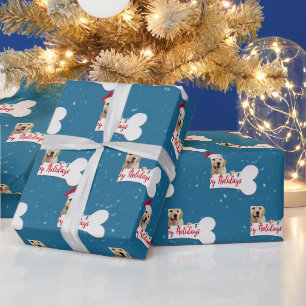 Papier Cadeau Retriever doré de Noël sur un os de chien
