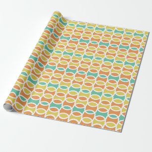Papier Cadeau Rétro 1960s Cercles Ovals Orange Or Turquoise