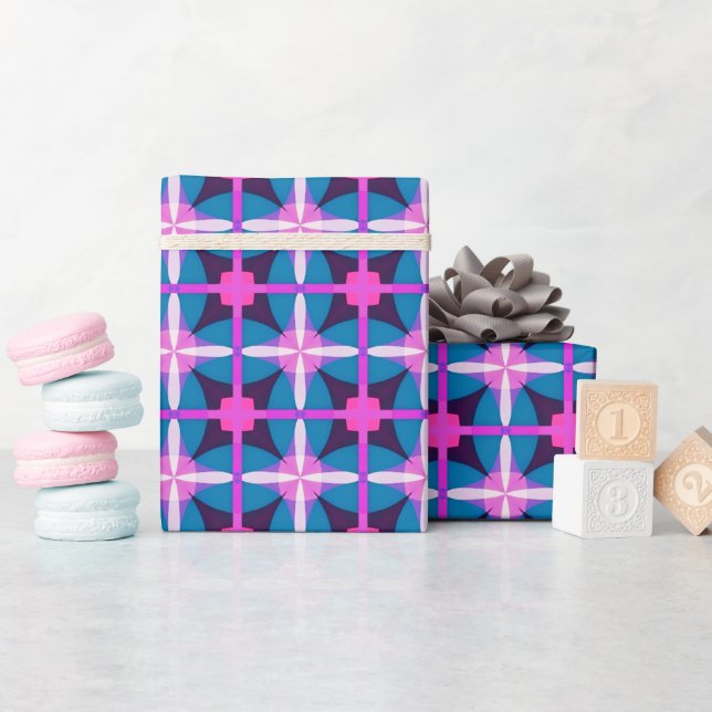 Papier Cadeau Retro 1960s Style rose bleu aubergine esthétique (Baby Shower)
