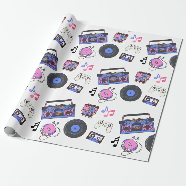 Papier Cadeau Retro 1980's Era Music Anniversaire (Déroulé)