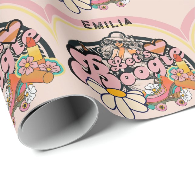 Papier Cadeau Retro 70s Boogie Disco Danse Mariée Enterrement de (Coin rond)