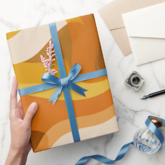 Papier Cadeau Retro 70s Orange Mustard Wave Abstract Pattern