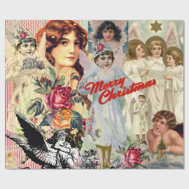 Papier Cadeau RETRO ANGEL CHRISTMAS COLLAGE Papier de recouvreme (Plat)