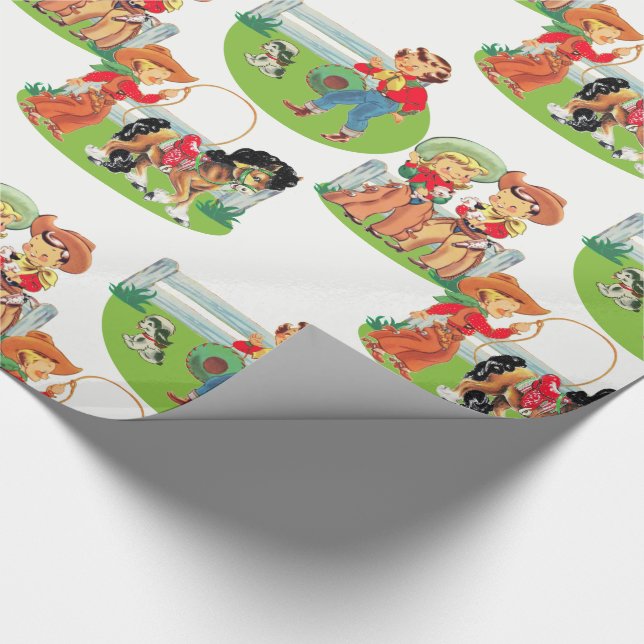 Papier Cadeau Rétro anniversaire de enfant de cow-girl de cowboy (Coin)