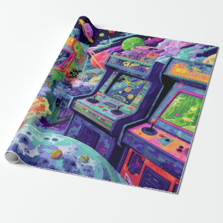 Papier Cadeau Retro Arcade Machines in Space