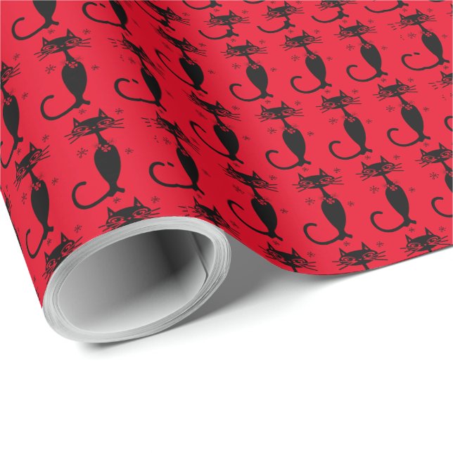PAPIER CADEAU RETRO ATOMIQUE NOIR CHRISTMAS PAPIER EN LAVAGE CHR (Coin rond)