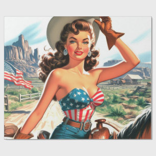 Papier Cadeau Retro Belle Cowgirl Pin Up