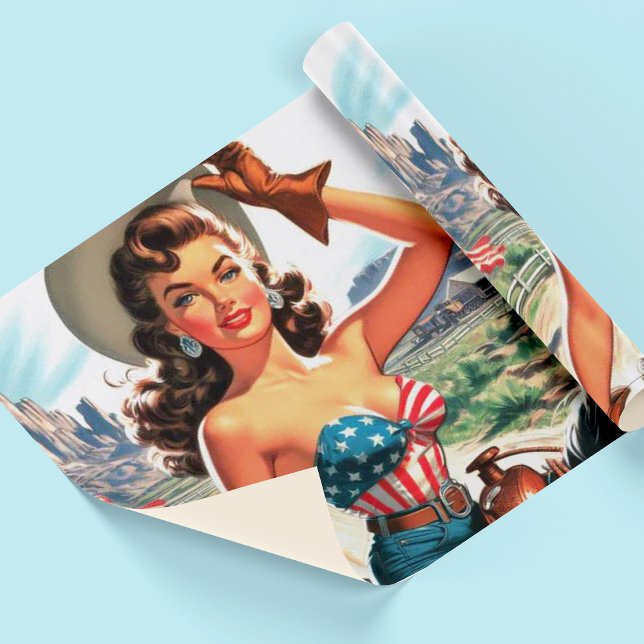 Papier Cadeau Retro Belle Cowgirl Pin Up (Créateur téléchargé)