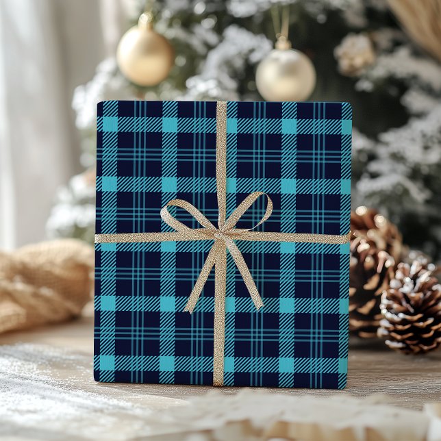 Papier Cadeau Retro Blue Plaid Whimsical Christmas  (Créateur téléchargé)