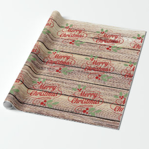 Papier Cadeau Rétro bois de bouleau de typographie de Joyeux