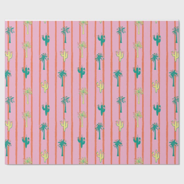 Papier Cadeau Retro Cactus & Palm Trees Gift Wrap Paper (Plat)