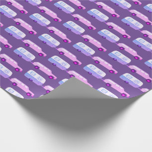 Papier Cadeau Rétro Camper Motorhome Trailer rose violet